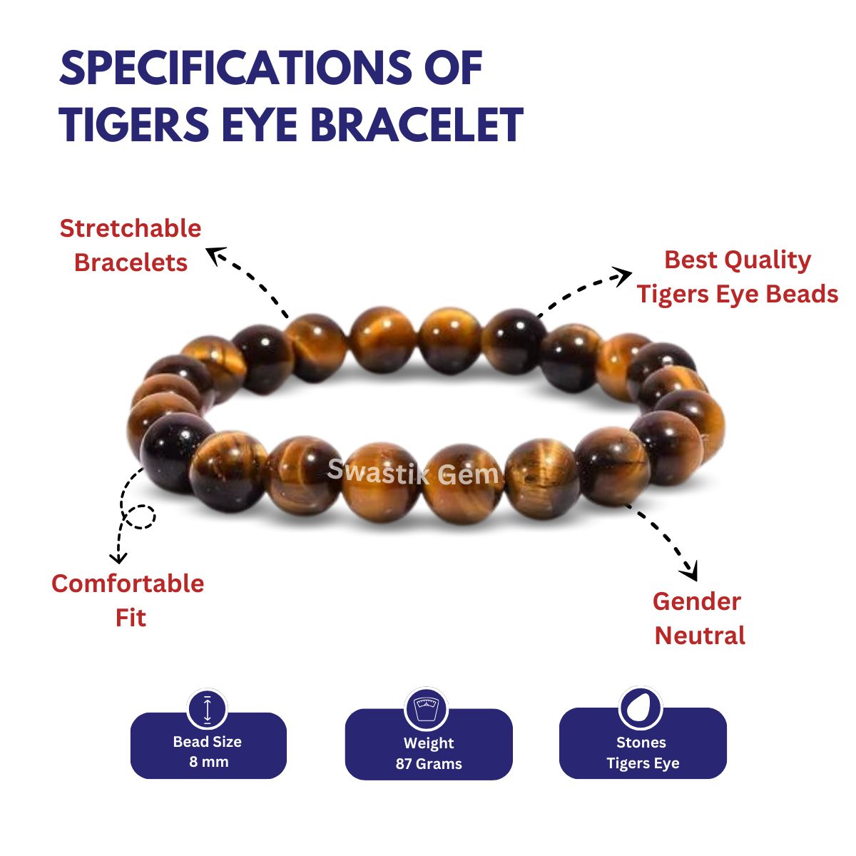 Specification of Tigers Eye Bracelet