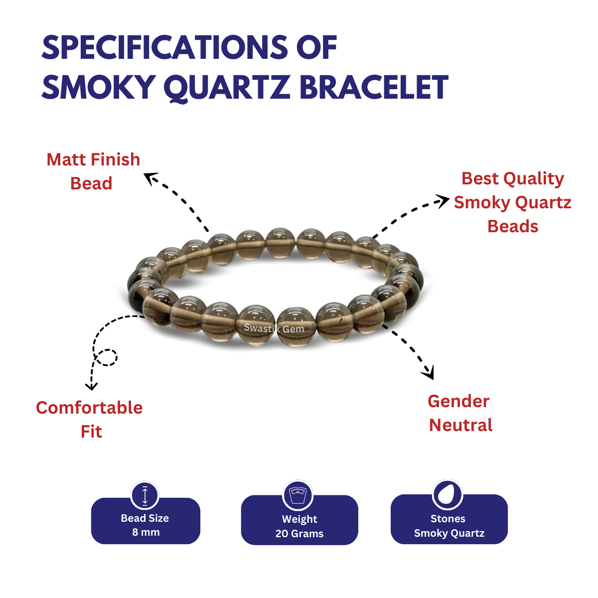 Specifications of Smoky Quartz Bracelet