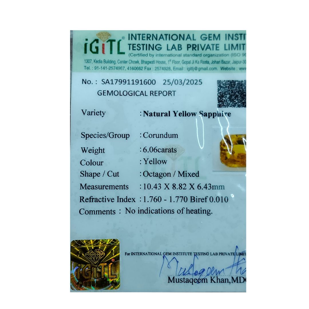Yellow sapphire 6.06 Carat