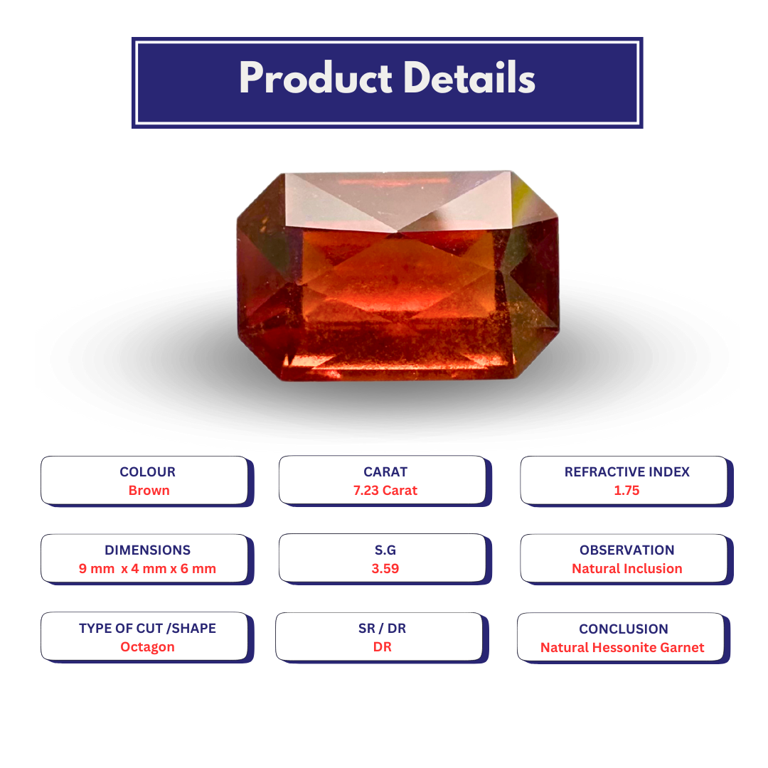 Natural Hessonite garnet 7.23 Carat