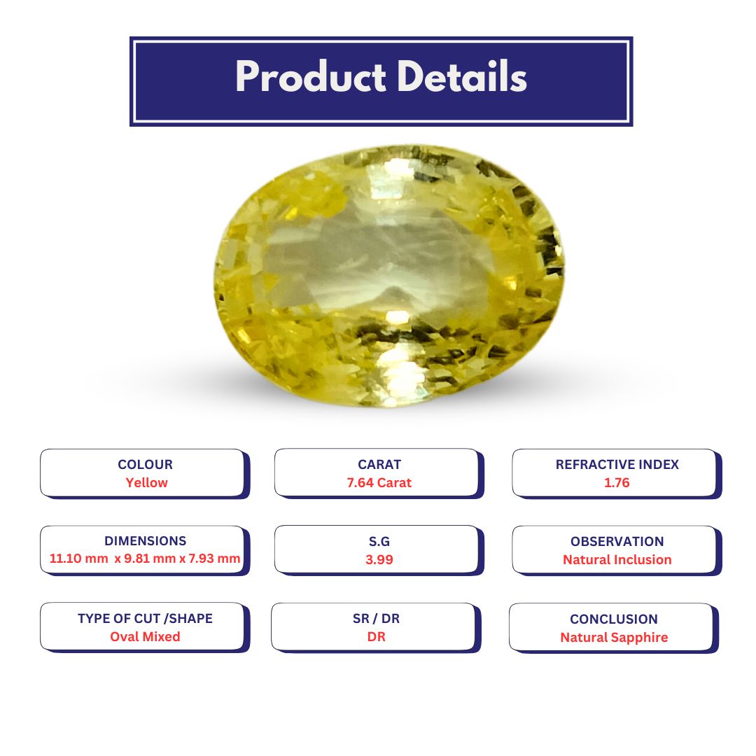 Yellow sapphire 7.64 Carat