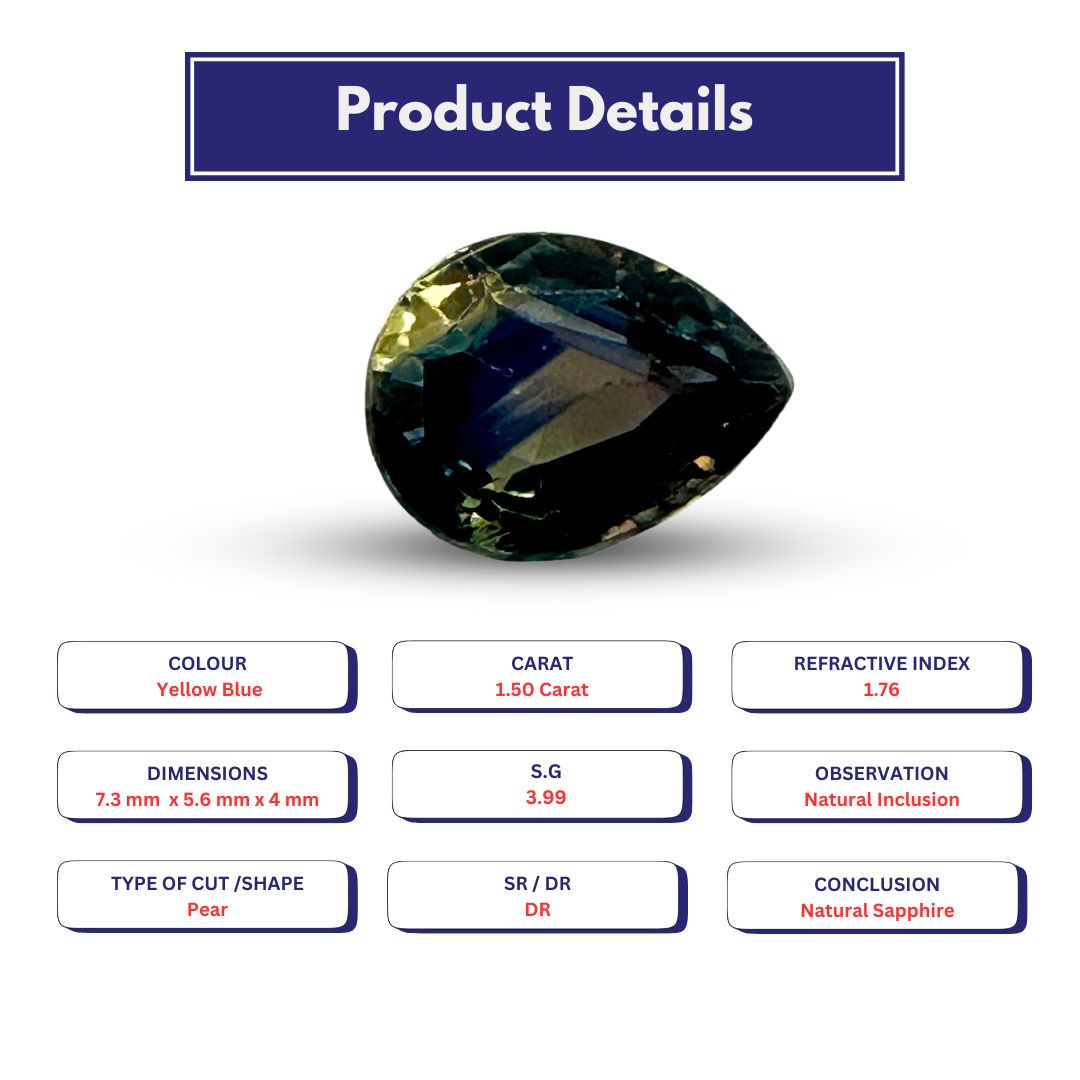 Natural Yellow Blue Sapphire 1.50 Carat