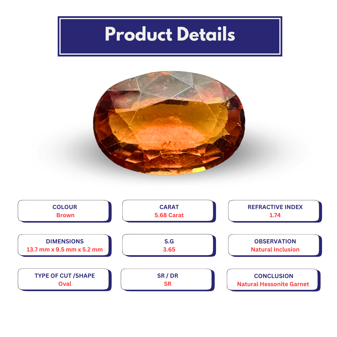 Natural Hessonite garnet 5.68 Carat