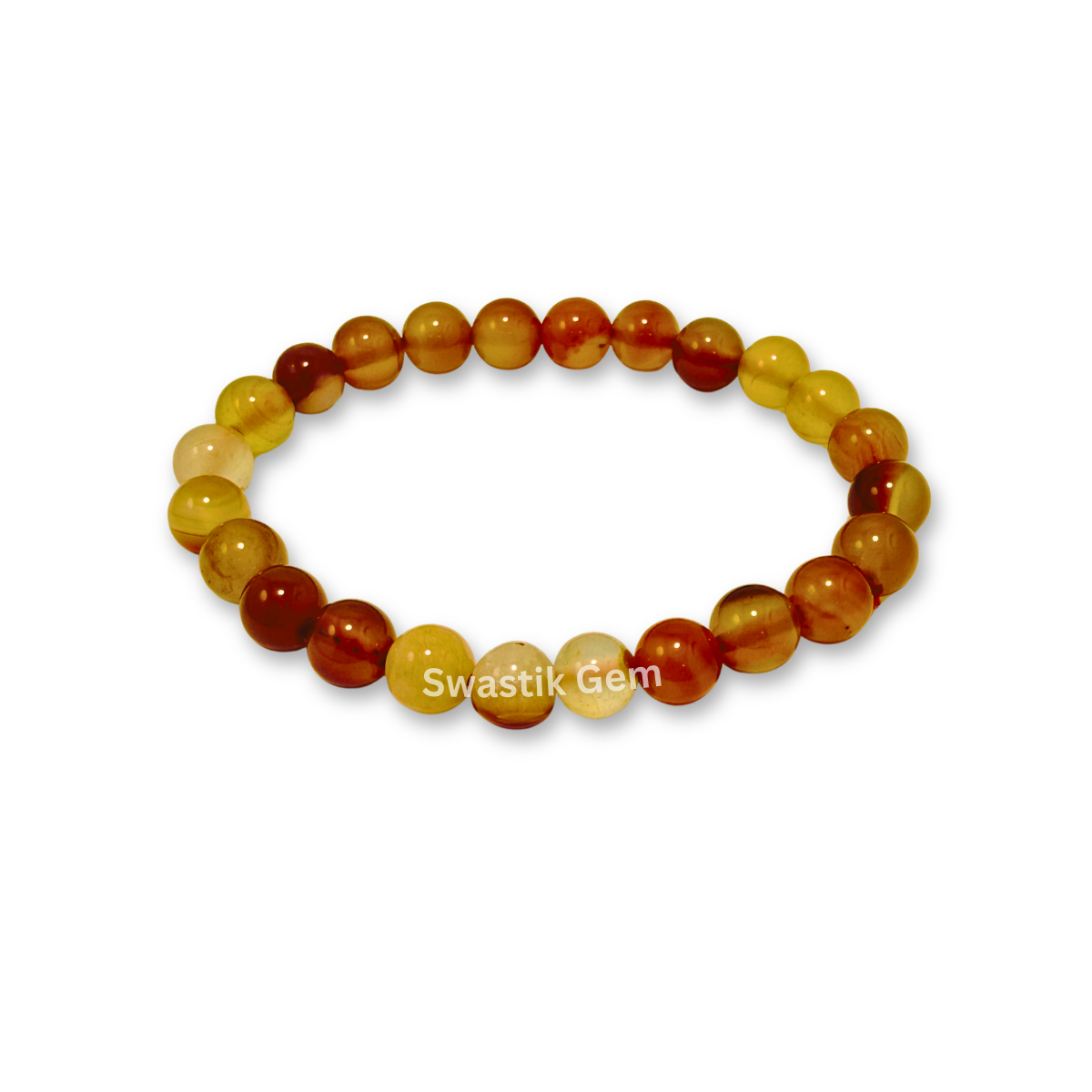 Red Carnelian Bracelet branded 'Swastik Gem'.