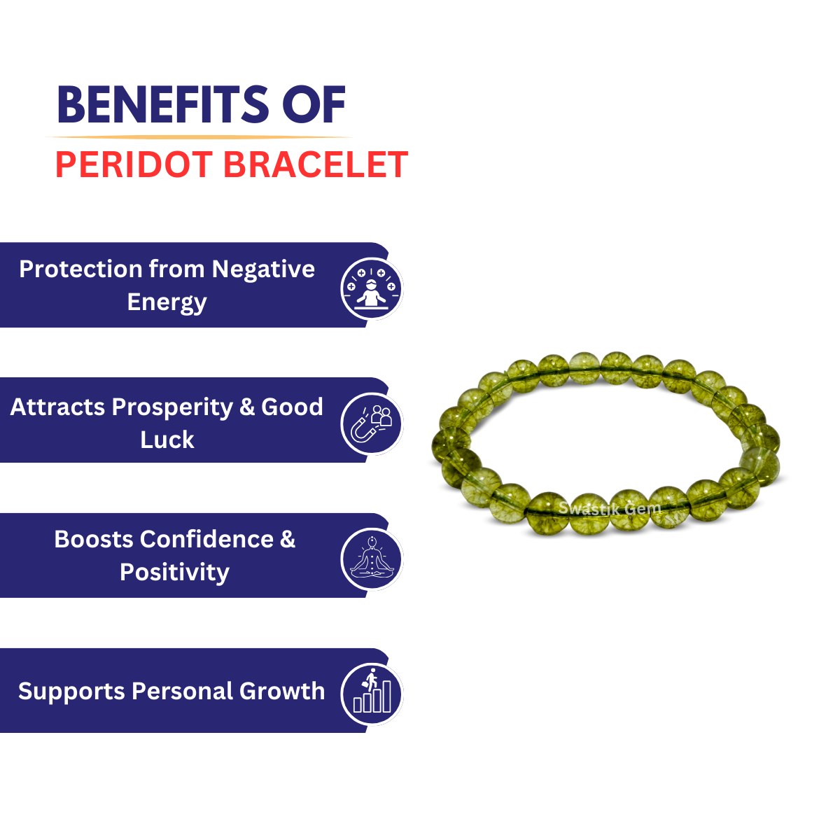 Peridot bracelet with benefits listed 