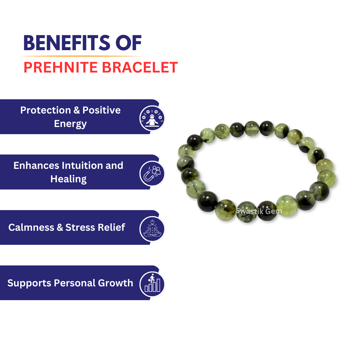 Prehnite bracelet with benefits listed 