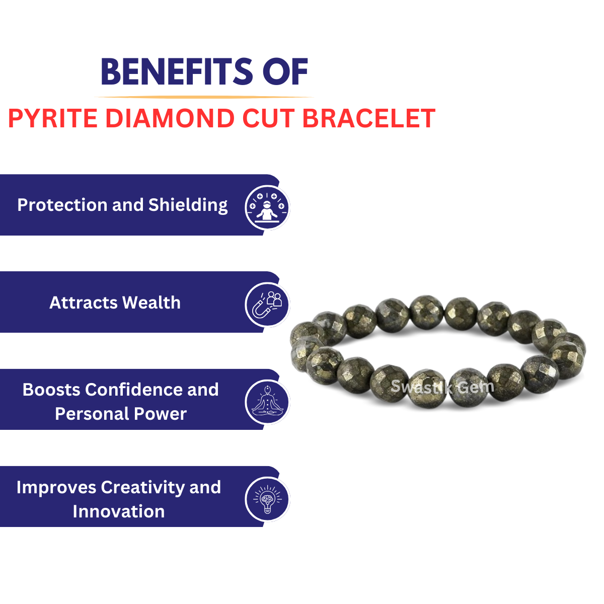 Pyrite Bracelet Diamond Cut 8 mm