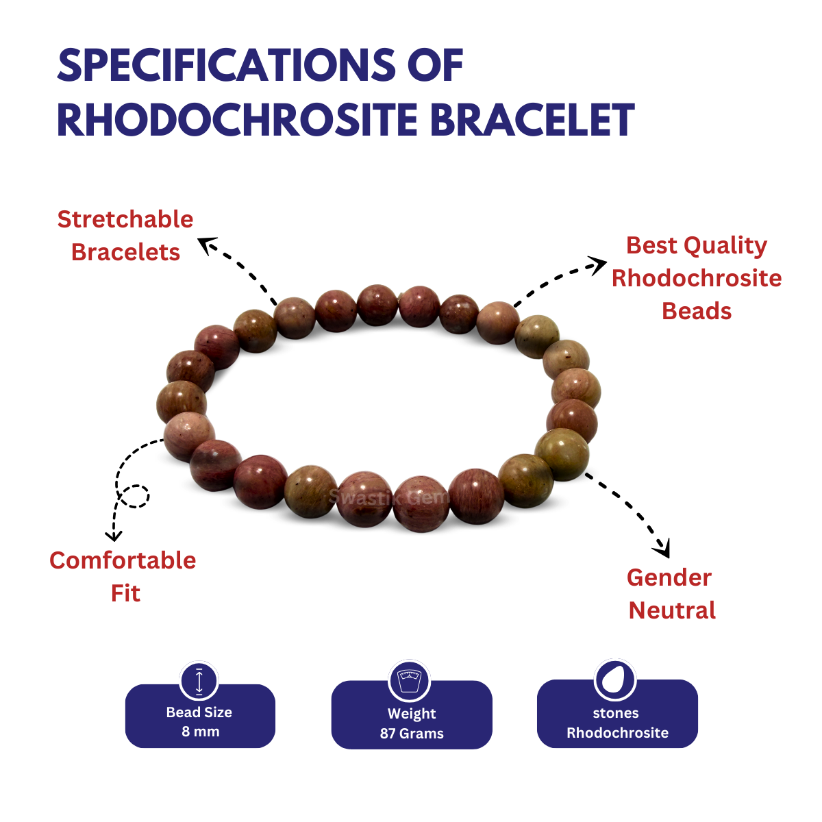 Rhodochrosite bracelet with specifications