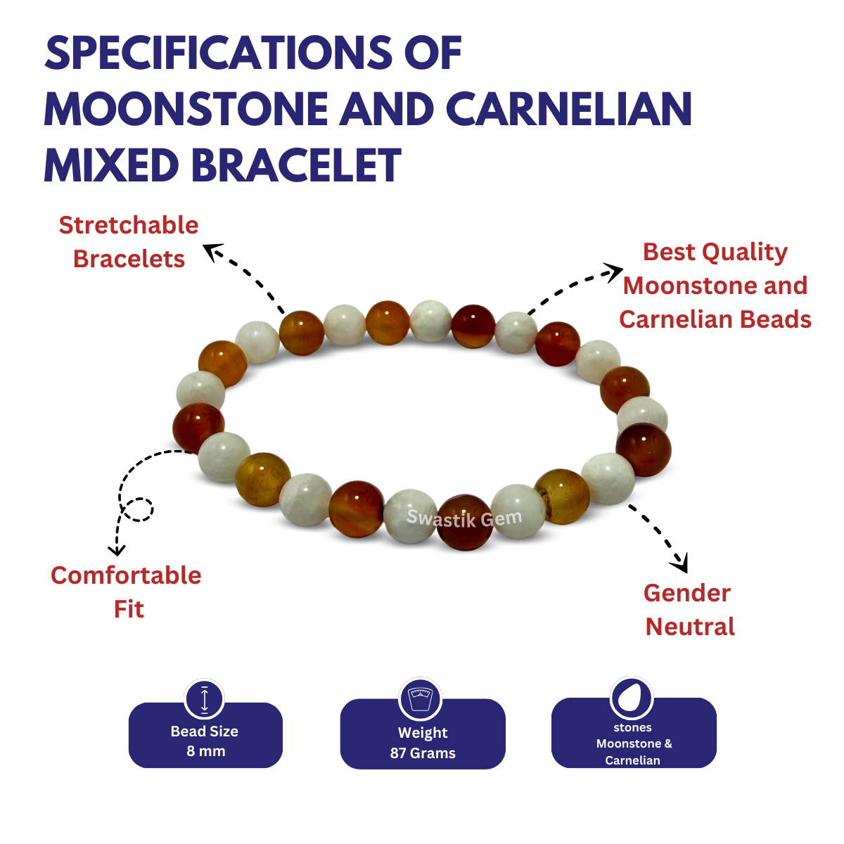 Moonstone and Carnelian Mixed bracelet