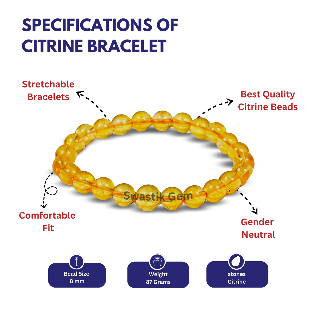 Specification of Citrine  Bracelet