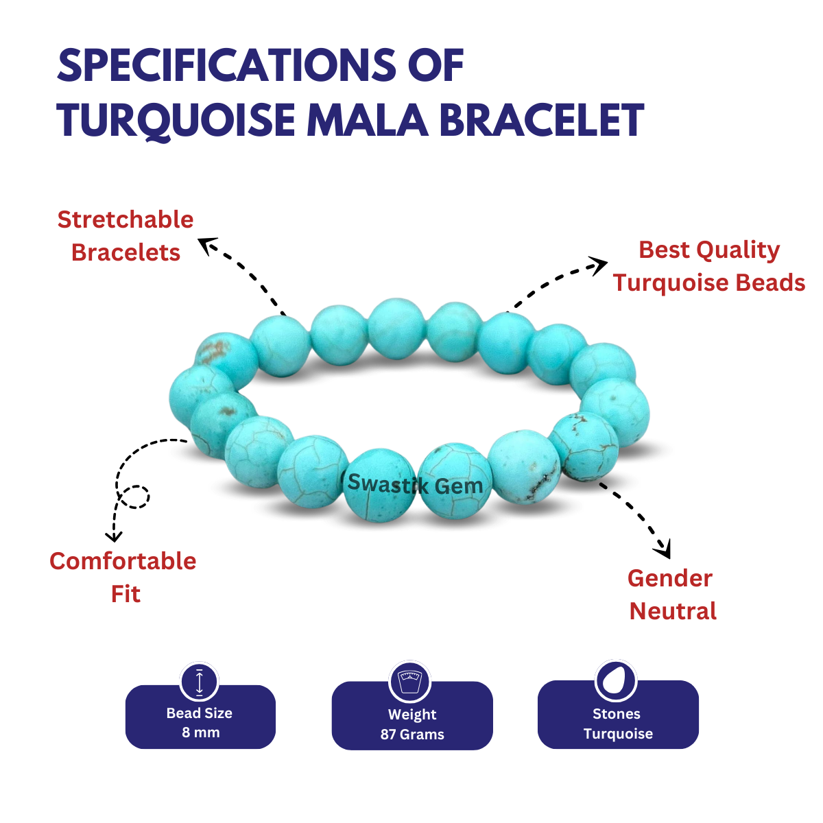 Specifications of Turquoise mala bracelet