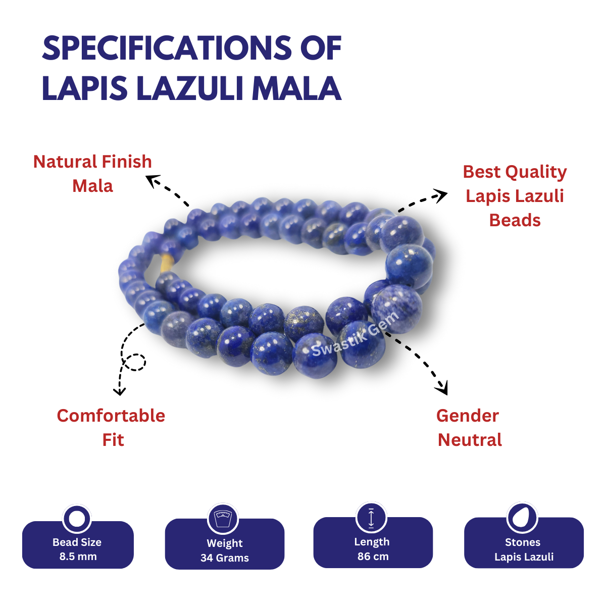 Specifications of Lapis Lazuli Mala