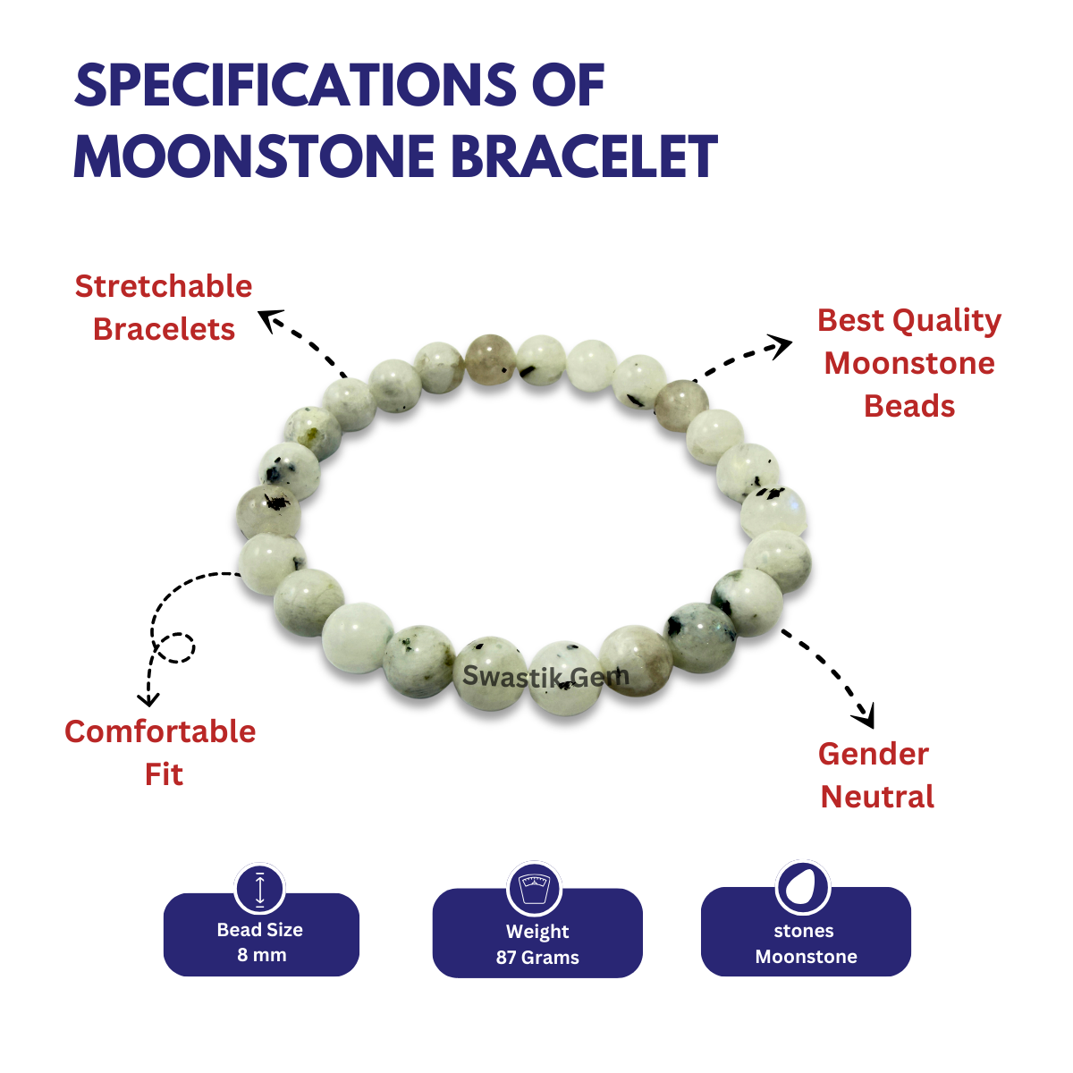 Moonstone Bracelet with specifications 