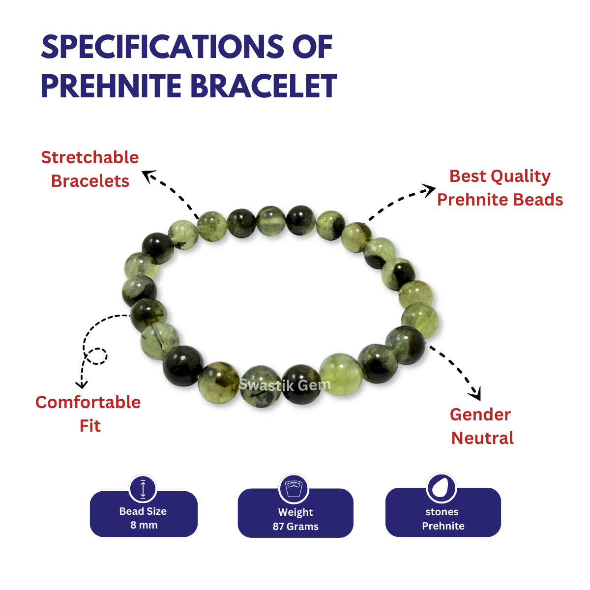Prehnite bracelet with specifications 