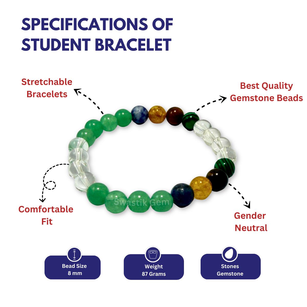 Beaded bracelet with specifications 
