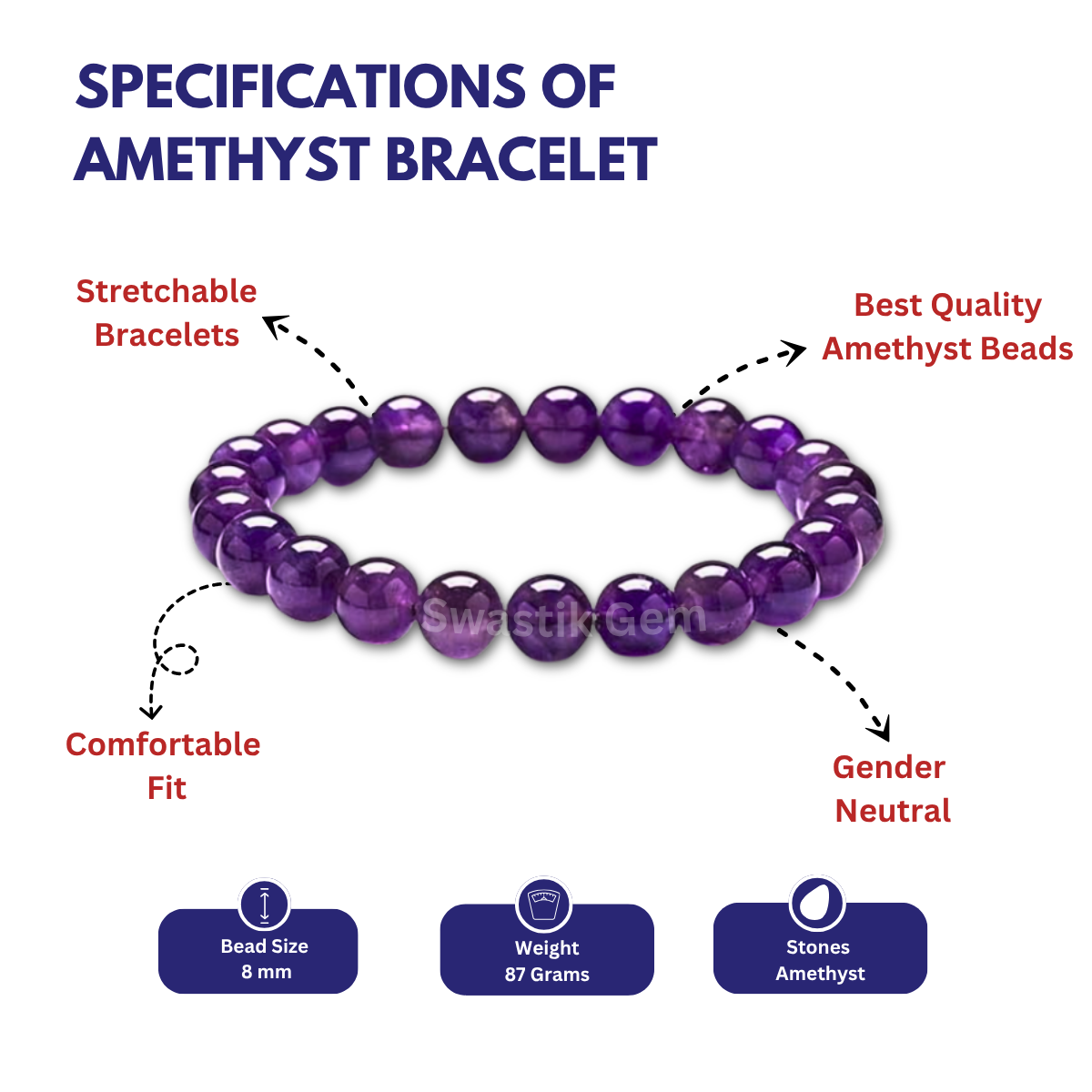 Specifications of amethyst bracelet