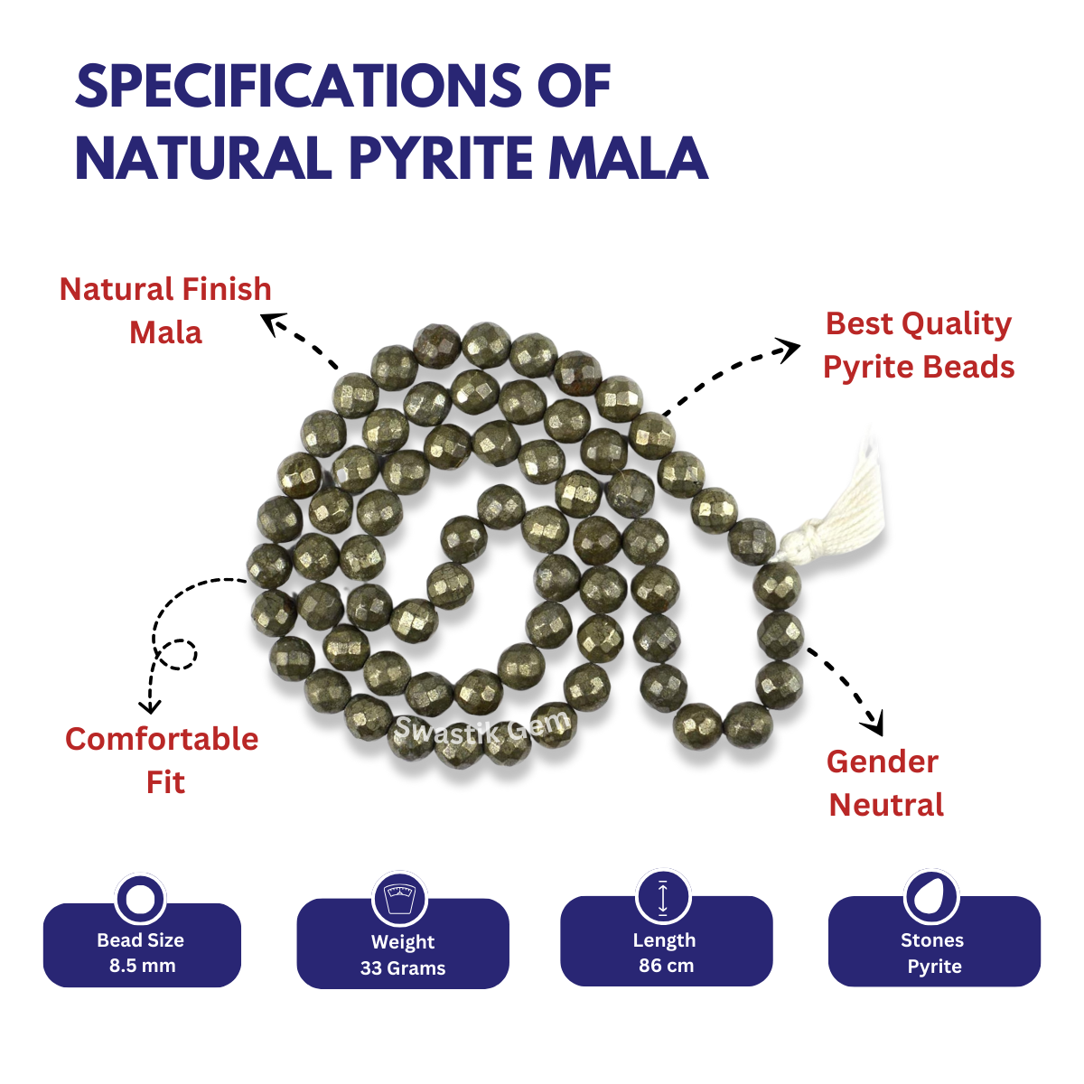 Specifications of Natural Pyrite Mala